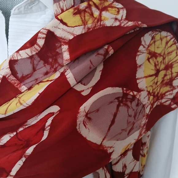 Vintage Aviator Scarf Fringe Tassel Tie Dye Batik Boho Floral 10" x 50" - Picture 10 of 14